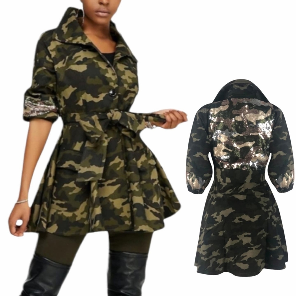 Camouflage Sequins Flair baby dolls Style Jackets